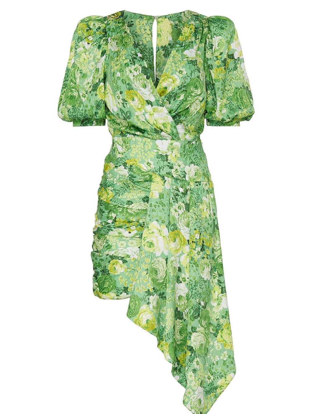 Ronny Kobo Green Floral Silk Blend Asymmetrical Mini Dress Size S